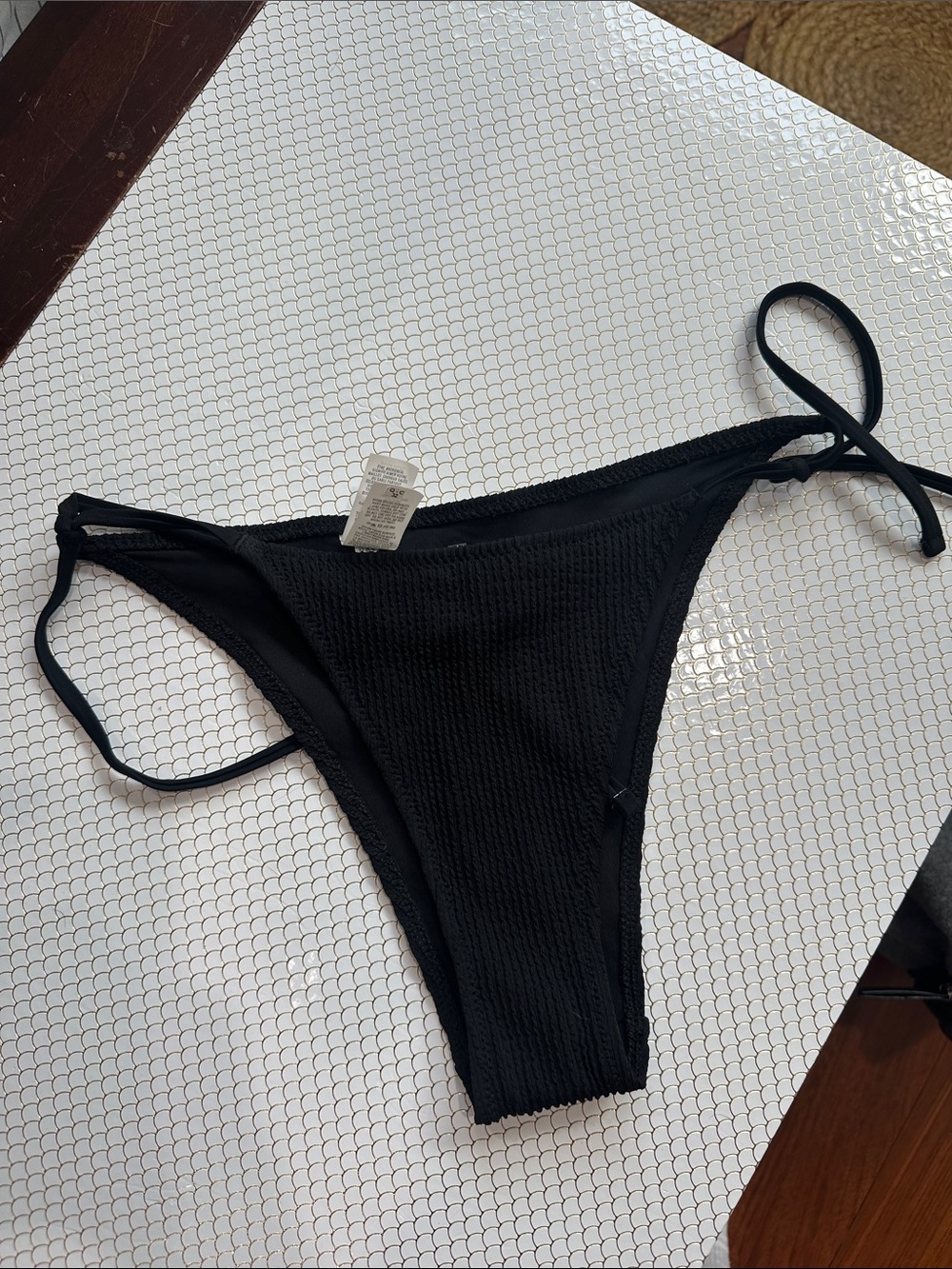 aerie Black Textured Tie-Side Bikini Bottom